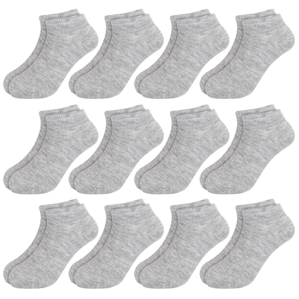 BOOPH 12 Pairs Kids Ankle Socks Boys Girls Half Cushion Socks 6-8 Years Grey