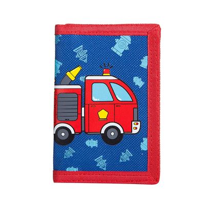 Leyeve wallet,Teen Wallet with Coin Pocket,RFID Trifold Canvas Outdoor lovely cartoon Wallet with Zipper for Kids - Firetruck