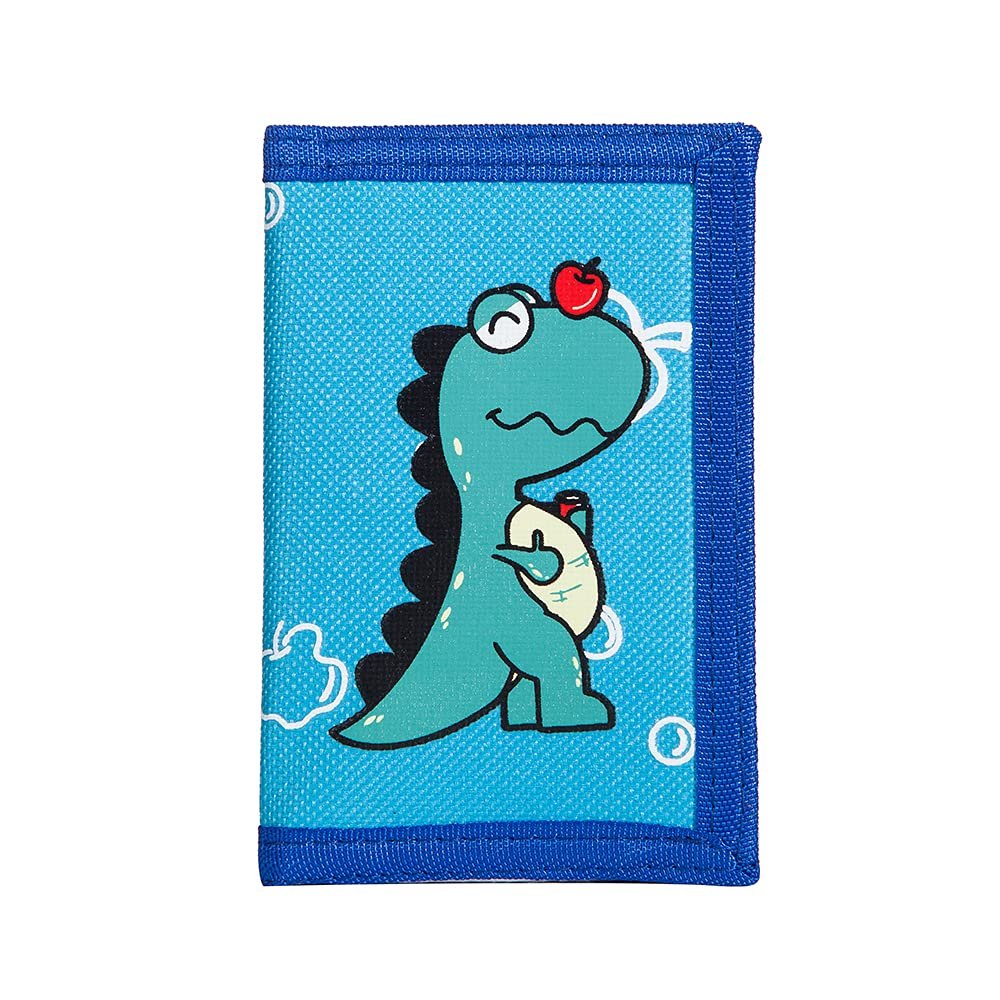 Leyeve wallet,RFID Trifold Canvas Outdoor lovely cartoon Wallet for Kids,Teen Wallet with Coin Pocket,Kids Wallets for Boys,Wallet with Magic Sticker- Dinosaur Blue
