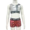 TAIKMD Girl's Kids 2-Piece Gymnastics Dance Outfit Athletic Active Set Racer Crop Top with Sport Shorts Swimsuit Clothes (Squined Pink, 8-10) view 2