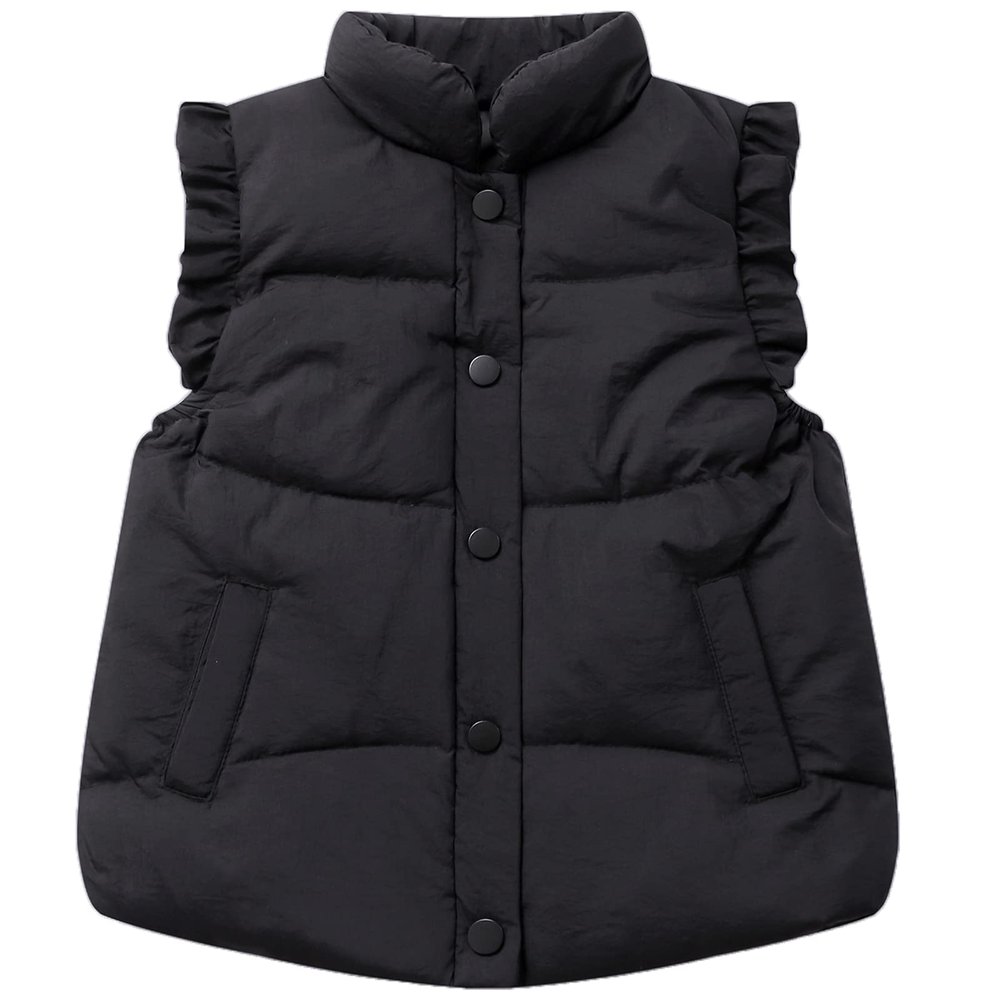 Happy Cherry Cute Little Girls Vests Outerwear Puffer Down Sleeveless Vests Padded Lightweight Jacket Waistcoat for Winter Autumn Black 5-6X