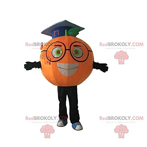 SPOTSOUND Orange REDBROKOLY Mascot with glasses and a graduate hat