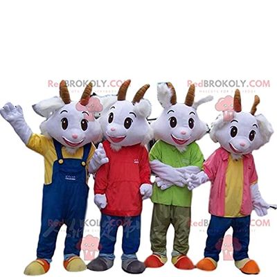 SPOTSOUND 4 white goat REDBROKOLY Mascots dressed in colorful outfits