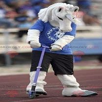 SPOTSOUND White unicorn REDBROKOLY Mascot in blue and black outfit