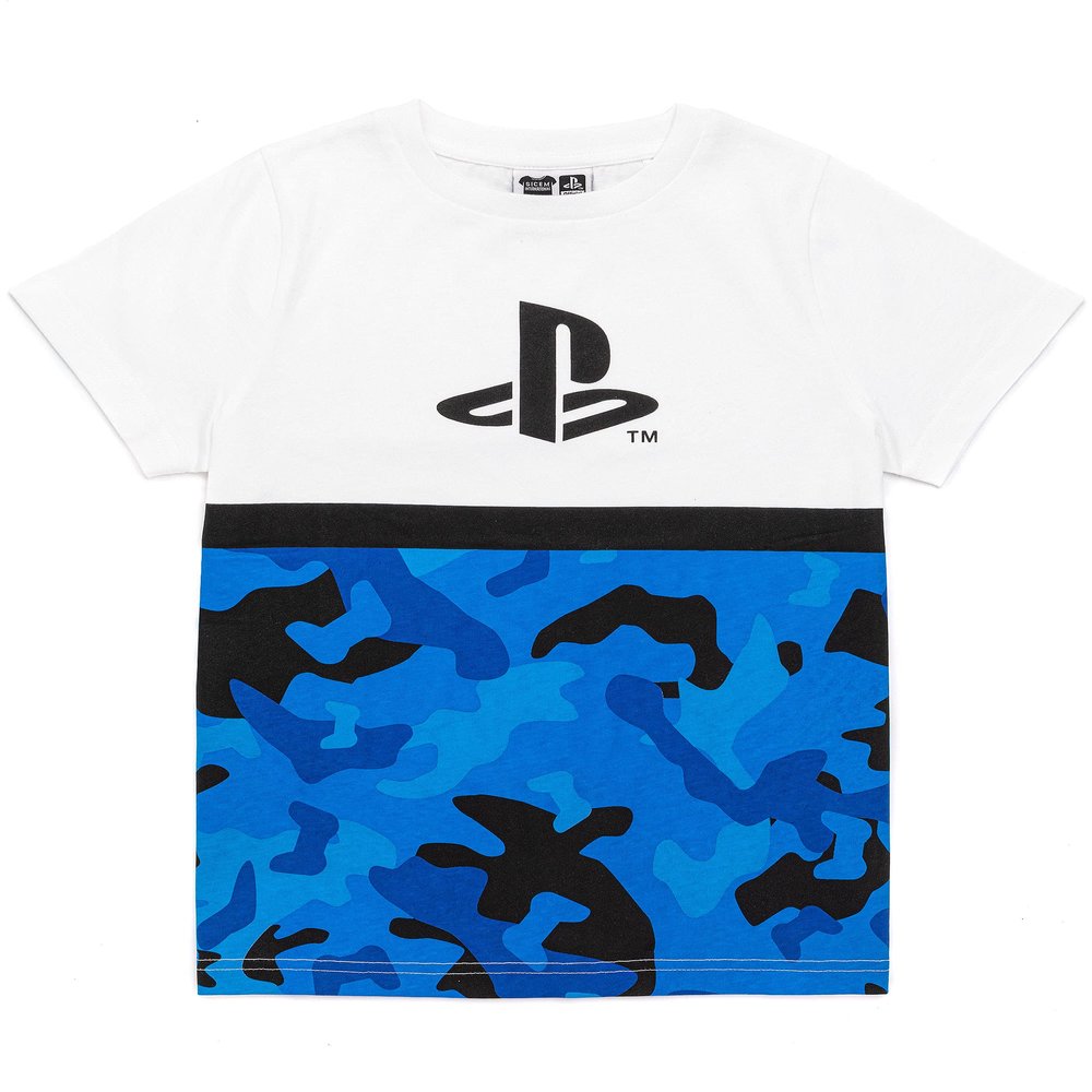 PlayStation Kids T-Shirt Camo Boys Blue White Logo Game Short Sleeve Top 13-14 Years