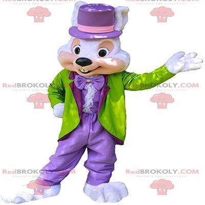 SPOTSOUND Elegant bunny REDBROKOLY Mascot, well dressed, colorful bunny costume