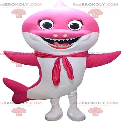 SPOTSOUND Very smiling pink and white shark REDBROKOLY Mascot, sea costume