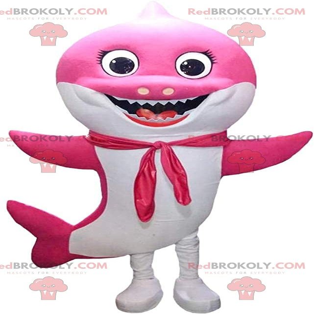 SPOTSOUND Very smiling pink and white shark REDBROKOLY Mascot, sea costume