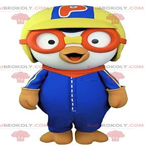 SPOTSOUND White bird REDBROKOLY Mascot dressed in colorful aviator outfit