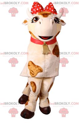 SPOTSOUND Cow REDBROKOLY Mascot with a red polka dot node. Cow costume
