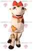 SPOTSOUND Cow REDBROKOLY Mascot with a red polka dot node. Cow costume