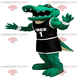 SPOTSOUND Green crocodile REDBROKOLY Mascot in black sportswear