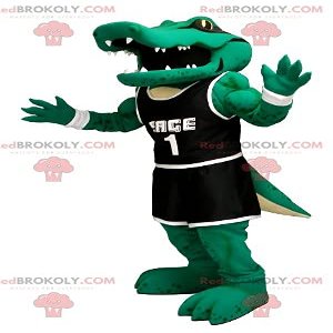 SPOTSOUND Green crocodile REDBROKOLY Mascot in black sportswear