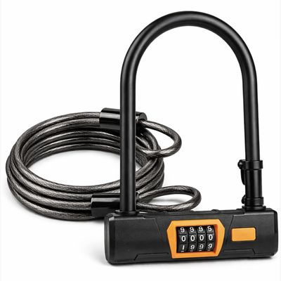 Bike U Lock with 5ft Steel Cable, 14.6mm Hardened Steel, 4-Digit Combination Anti-Theft Lock for Bicycle, E-Bike & Scooter Revere