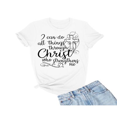 Go All Out X-Large White Adult I Can Do All Things Through Christ Who Strengthens Me T-Shirt