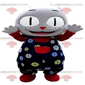 SPOTSOUND Gray cat REDBROKOLY Mascot with a flower outfit