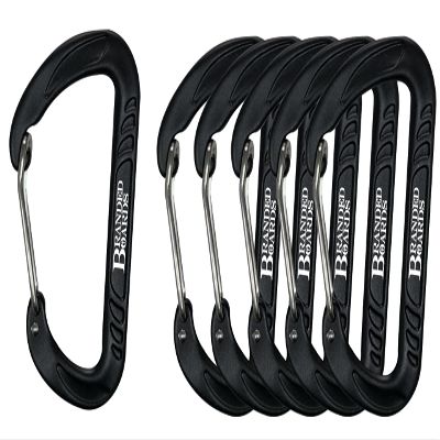Branded Boards Bushcraft Aluminum Carabiner Wire Gate Spring Snap Clip Link Hooks. Black or Silver, 6-Packs or 12-Packs (Black 6-Pack)