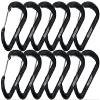 Branded Boards Bushcraft Aluminum Carabiner Wire Gate Spring Snap Clip Link Hooks. Black or Silver, 6-Packs or 12-Packs (Black 12-Pack) view 1