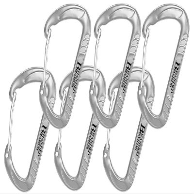 Branded Boards Bushcraft Aluminum Carabiner Wire Gate Spring Snap Clip Link Hooks. Black or Silver, 6-Packs or 12-Packs (Silver 6-Pack)