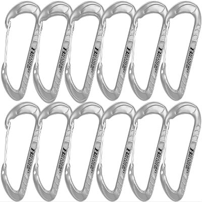 Branded Boards Bushcraft Aluminum Carabiner Wire Gate Spring Snap Clip Link Hooks. Black or Silver, 6-Packs or 12-Packs (Silver 12-Pack)