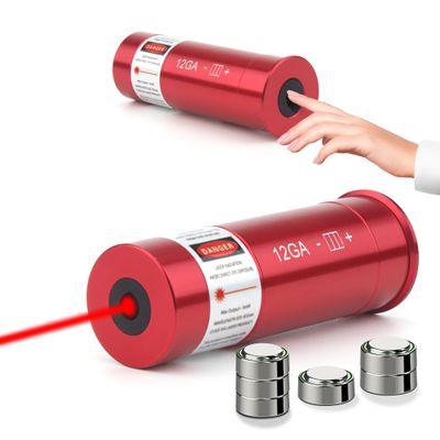 GOTICAL 12GA Boresighter Red Dot Laser Bore Sight with ON/Off Switch - 12 Gauge Class-IIIA Laser Tactical Hunting Sight Cartridge Tool with 3 Batteries