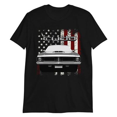 1972 Cuda Muscle Car American Flag Patriotic Short-Sleeve Unisex T-Shirt