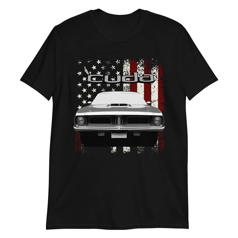 1972 Cuda Muscle Car American Flag Patriotic Short-Sleeve Unisex T-Shirt