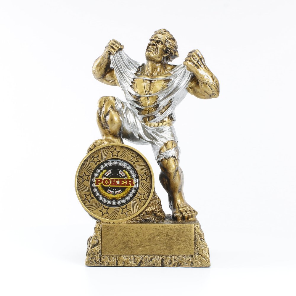 Decade Awards Large Monster Poker Trophy - 9.5 Inch Tall | Five Card Stud Victory Beast Award Engraved Plate on Request