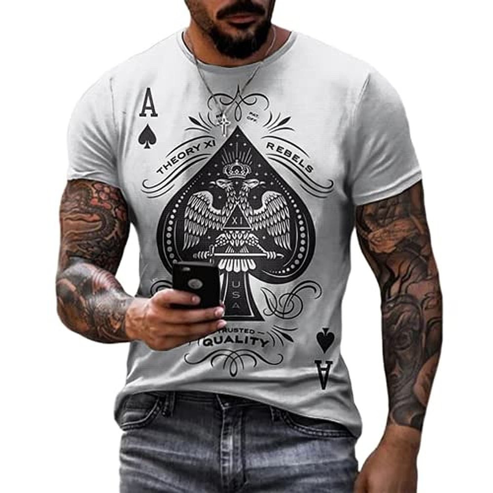 HUAFOOK Mens 3D Poker Pattern Vintage T Shirts Graphic Tees Casual Short Sleeve Crewneck Tshirt Funny Casual Shirt (XX-Large,7)