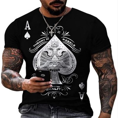 HUAFOOK Mens 3D Poker Pattern Vintage T Shirts Graphic Tees Casual Short Sleeve Crewneck Tshirt Funny Casual Shirt (X-Large,1)