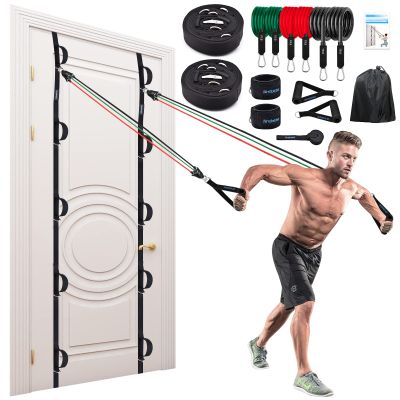 Brebebe Door Anchor Strap for Resistance Bands Exercises, Multi Point Gym Attachment Home Fitness, Portable Band Workout Equipment (1 Anchor+Resistance Set), Black