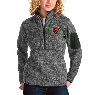 Antigua Women's Heather Charcoal Chicago Bears Bear Head Fortune Half-Zip Pullover Jacket