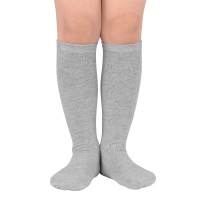 American Trends Toddler Knee High Socks Cotton Uniform Tube Long Sports Socks for Toddler Girls 1 Pack Pure Grey 3-6 Years