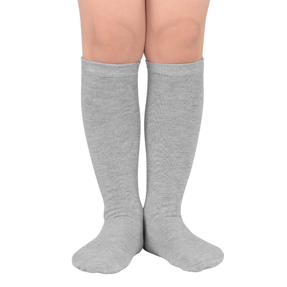 American Trends Toddler Knee High Socks Cotton Uniform Tube Long Sports Socks for Toddler Girls 1 Pack Pure Grey 3-6 Years
