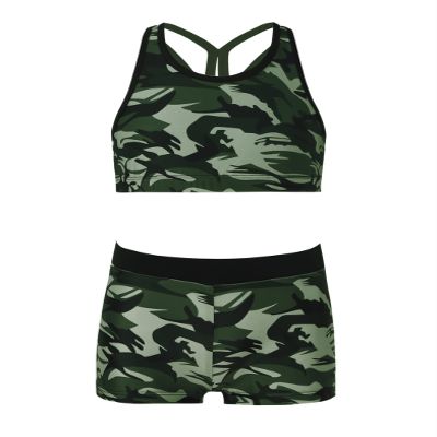 Hedmy Kids Girls 2-Piece Tankini Swimsuit Set Cute Print Swimwear Sport Dance Outfits UPF50+ UV Sun Protection Camouflage Green 16 Years