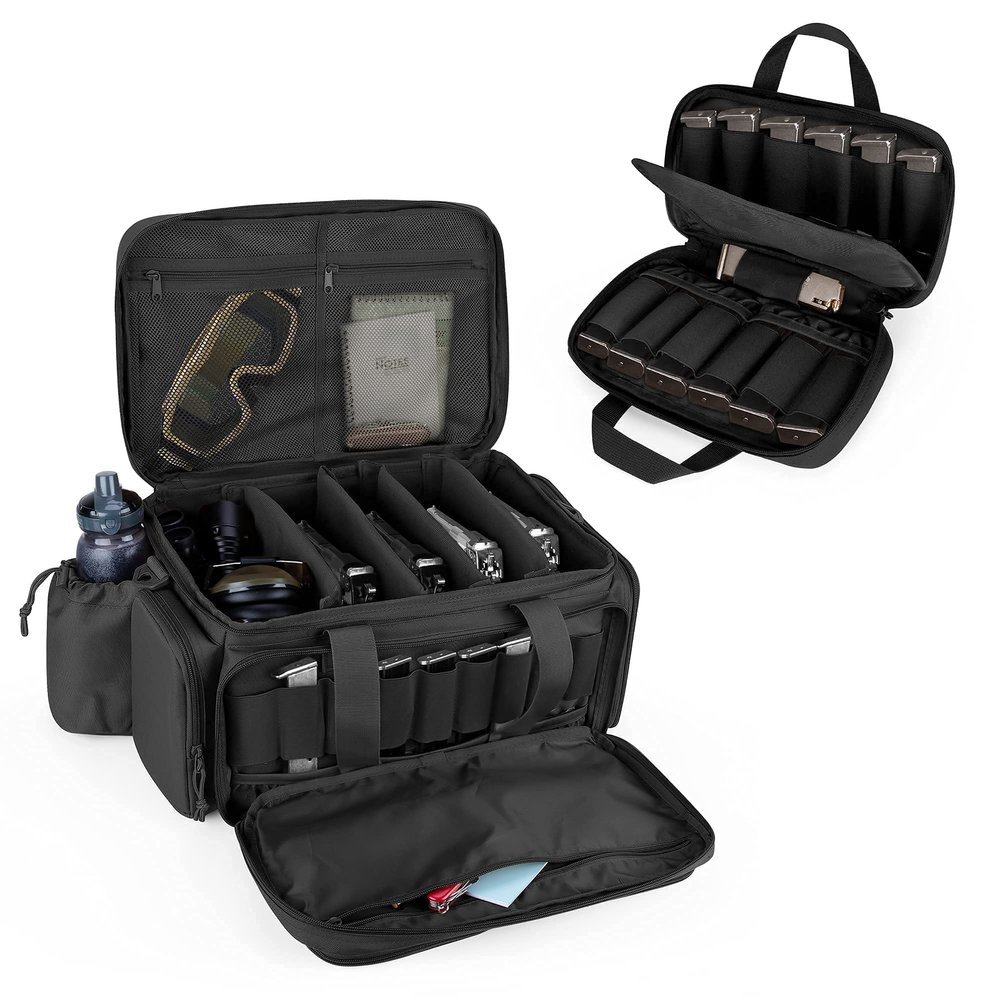 DSLEAF Tactical Gun Range Bag with Pistol Magazine Storage Bag for 5 Handguns and 22 Magazines, Black