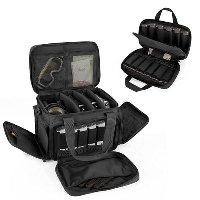 DSLEAF Tactical Gun Range Bag with Pistol Magazine Storage Bag for 4 Handguns and 19 Magazines, Black