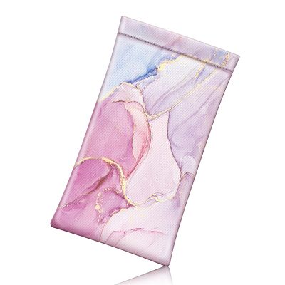 FINTIE Soft Eyeglasses Case with Cleaning Cloth, Portable Squeeze Top Vegan Leather Glasses Pouch, Sunglasses Eyewear Bag, Glittering Marble