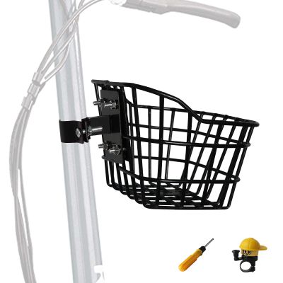 Kid's Bike Basket with a Fixed Holder, Toddler Tiny Tricycle Bicycles Baskets Small Scooter Bike Accessories Kit Bicycles Bells Tools Basket with a Bike Basket Holder Bike Kit for Boys Girls(Black)