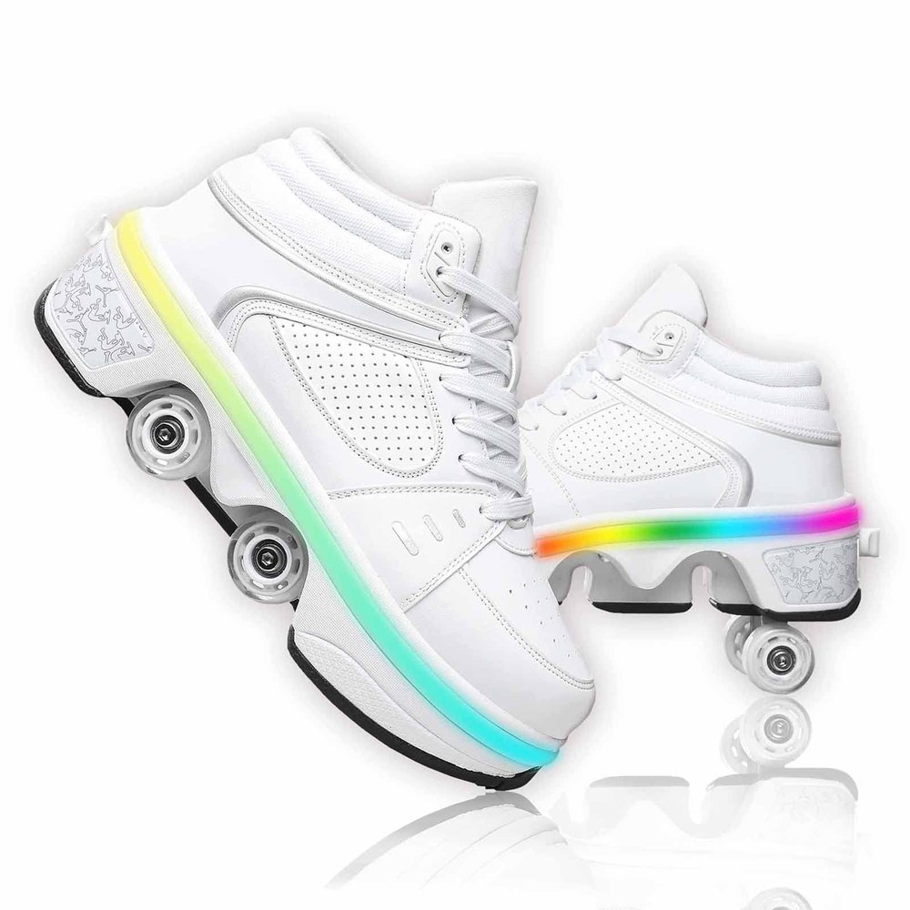 Roller Skates for Men and Women, Kids Deformation Roller Skate with 4 Shiny LED Wheel, 2 in 1 Invisible Removable Pulley Skates Skating, Double-Row Roller Skates for Indoor and Outdoor