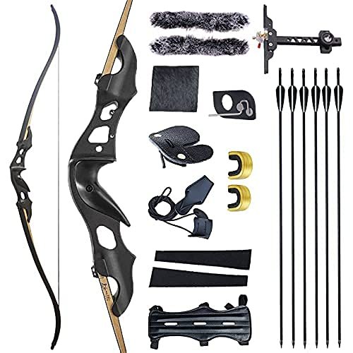 Black Hunter Recurve Bows Bow and Arrow for Adults Hunting Bow Archery Bow Longbow 60" 20-55 lbs Right Hand Aluminium Alloy Riser with Mixed Carbon Arrows for Outdoor Shooting Competition (35 lbs)