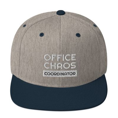 Office Chaos Coordinator Secretary 3D Puff Flatbrim Flat Brim Snapback Hat Heather Grey/Navy