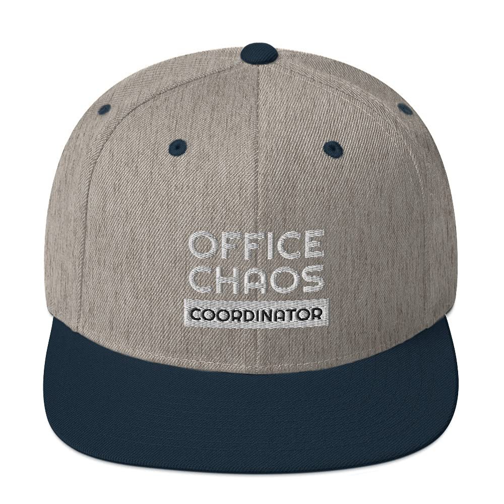 Office Chaos Coordinator Secretary 3D Puff Flatbrim Flat Brim Snapback Hat Heather Grey/Navy