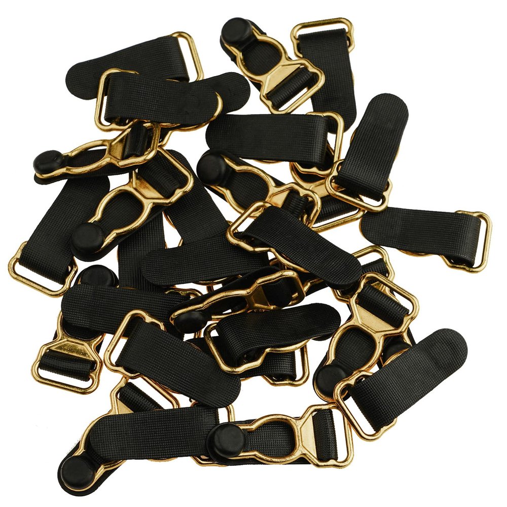 Aislor Women Garter Belt Clip Sling Adjustment Buckles Suitable for underwear, pajamas, Suspenders Stockings Gold&Black 30Pcs