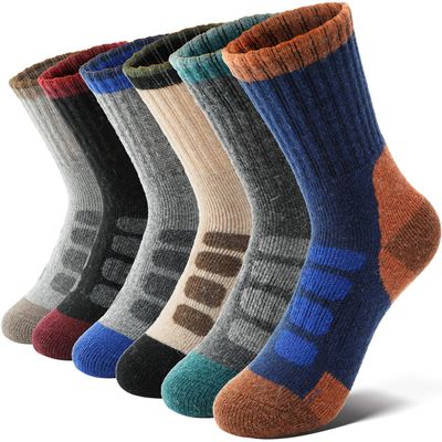 Anlisim Kids Merino Wool Hiking Socks Boys Girls Toddlers Thermal Winter Warm Boot Thick Cushion Snow Ski Gift Stocking Stuffer Socks 6 Pairs (Check, 4-7 Y)