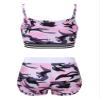 TiaoBug Kids Girls Two-Piece Swimsuit Dance Sports Outfits Crop Top and Shorts Activewear Sets Gym Yoga Workout Outfits Camo Pink 8 Years view 2
