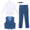 Boys Formal Suit Set 4-piece Slim Fit Dresswear Sleeveless Vest Waistcoat + Bowtie Shirt + Pants Gentleman Outfit for Toddler Kids Tuxedo Wedding Birthday Party Photo Props Blue - Vest Set 13-14 Years view 1