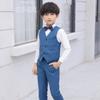 Boys Formal Suit Set 4-piece Slim Fit Dresswear Sleeveless Vest Waistcoat + Bowtie Shirt + Pants Gentleman Outfit for Toddler Kids Tuxedo Wedding Birthday Party Photo Props Blue - Vest Set 13-14 Years view 2