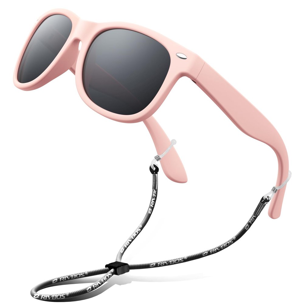 RIVBOS kids Sunglasses Girls with Strap Polarized UV Protection Flexible Shades for Baby and Children Age 2-10 RBK004-2 Light Pink