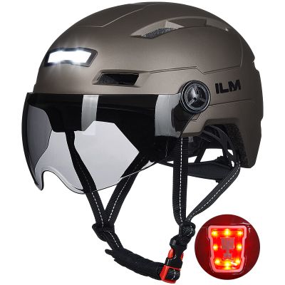 ILM Adult Bike Helmet with USB Rechargeable LED Front and Back Light Mountain&Road Bicycle Helmets for Men Women Removable Goggle Cycling Helmet E3-10L(Titanium, Small/Medium)